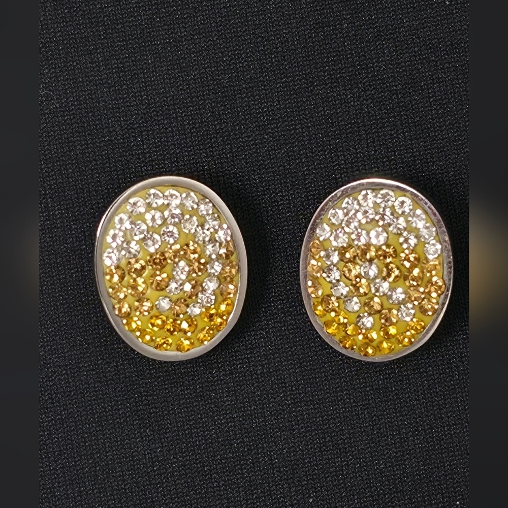 Vintage Pave Crystal Stud Earrings  Stainless Steel Tricolor Ombre